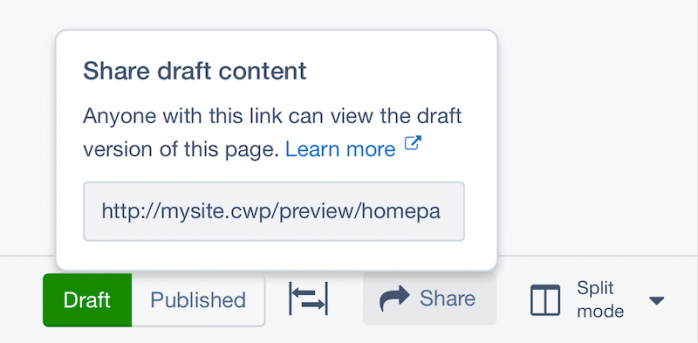 Share draft content popover