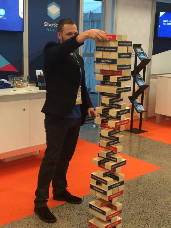 Giant jenga at the SiverStripe booth