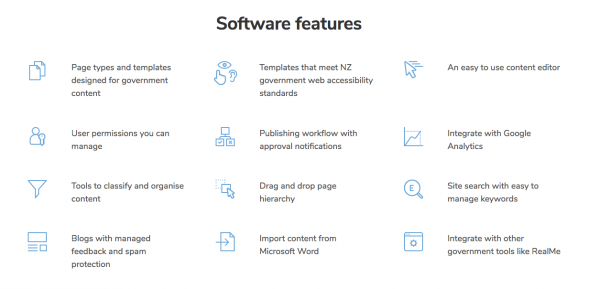 Screenshot of the software features section