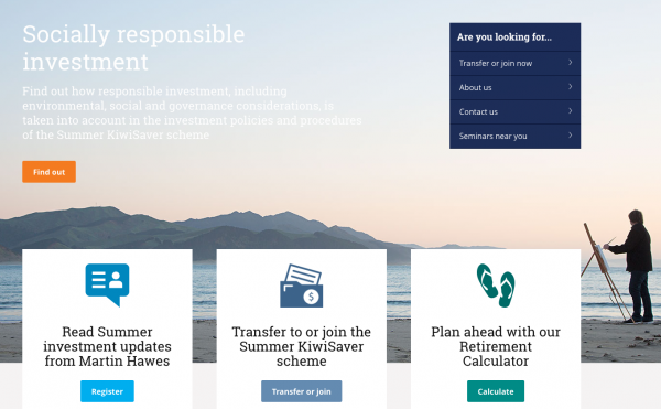 Screenshot of the Summer KiwiSaver website