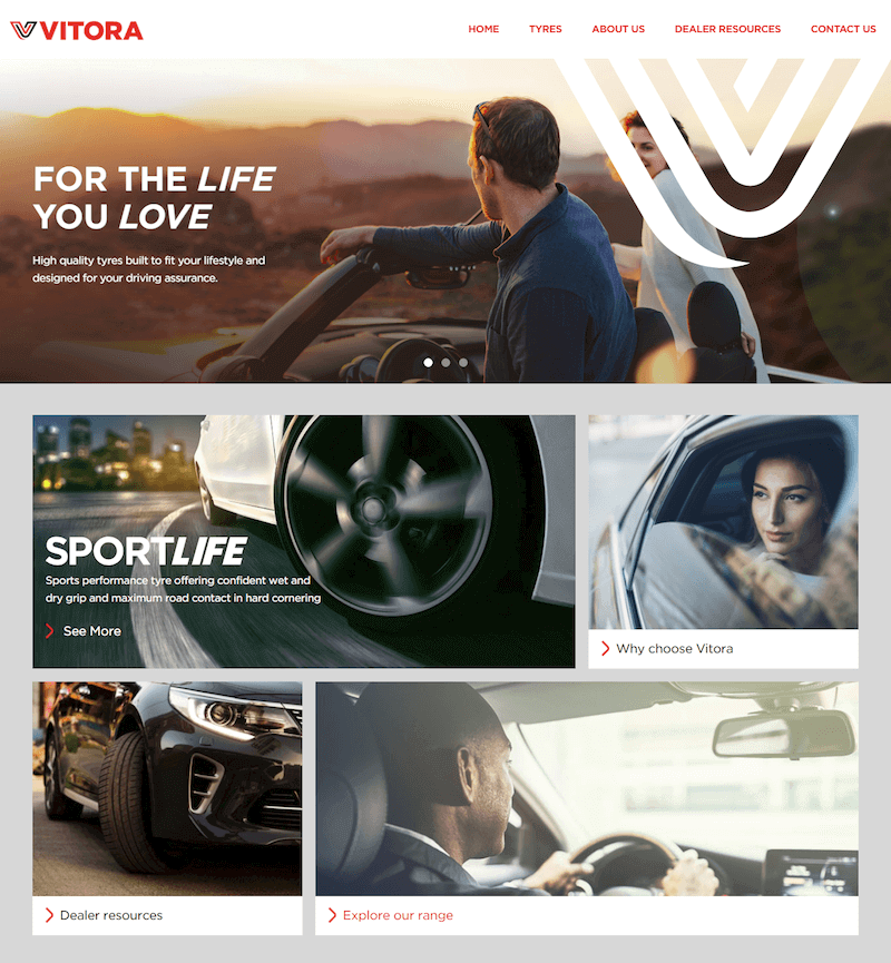 Screenshot of Vitora's new homepage