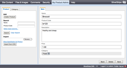 Screenshot of ModelAdmin