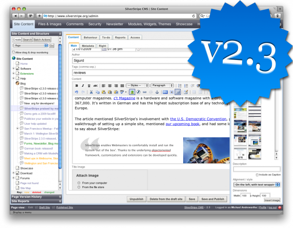 Screenshot of SilverStripe 2.3